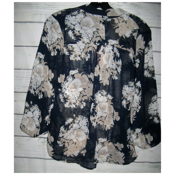NEW Philosophy Blue Floral Sheer Blouse (M)-Tags removed to wash, never worn! - Picture 2 of 4